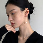 Minimalist Black Glass & Freshwater Pearl Drop Earrings - floysun