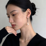 Minimalist Black Glass & Freshwater Pearl Drop Earrings - floysun