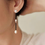 Minimalist Black Glass & Freshwater Pearl Drop Earrings - floysun
