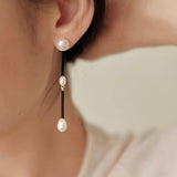 Minimalist Black Glass & Freshwater Pearl Drop Earrings - floysun