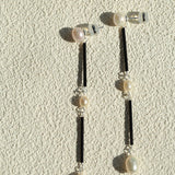 Minimalist Black Glass & Freshwater Pearl Drop Earrings - floysun