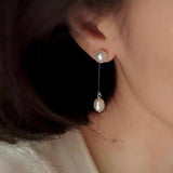 Minimalist Black Glass & Freshwater Pearl Drop Earrings - floysun