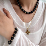 Minimalist Black Onyx & Gold Disc Bracelet - floysun