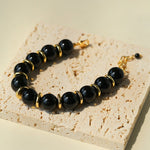Minimalist Black Onyx & Gold Disc Bracelet - floysun