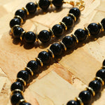Minimalist Black Onyx & Gold Disc Bracelet - floysun