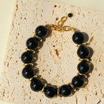 Minimalist Black Onyx & Gold Disc Bracelet - floysun