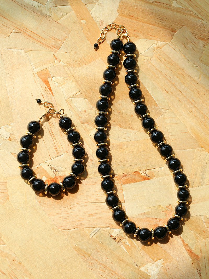 Minimalist Black Onyx & Gold Disc Bracelet - floysun