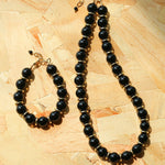 Minimalist Black Onyx & Gold Disc Bracelet - floysun
