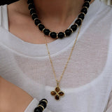 Minimalist Black Onyx & Gold Disc Bracelet - floysun