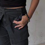 Minimalist Black Onyx & Gold Disc Bracelet - floysun
