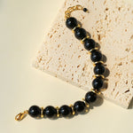 Minimalist Black Onyx & Gold Disc Bracelet - floysun