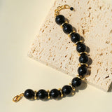 Minimalist Black Onyx & Gold Disc Bracelet - floysun