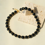 Minimalist Black Onyx & Gold Disc Necklace - floysun