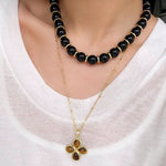 Minimalist Black Onyx & Gold Disc Necklace - floysun