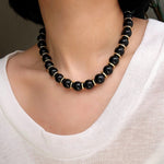 Minimalist Black Onyx & Gold Disc Necklace - floysun