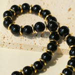 Minimalist Black Onyx & Gold Disc Necklace - floysun