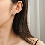 Minimalist Blue Turquoise Sterling Silver Floral Stud Earrings - floysun