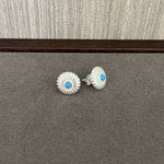 Minimalist Blue Turquoise Sterling Silver Floral Stud Earrings - floysun