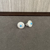 Minimalist Blue Turquoise Sterling Silver Floral Stud Earrings - floysun