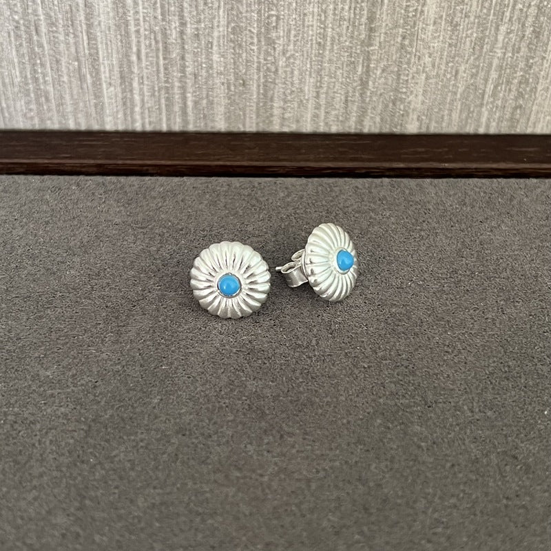 Minimalist Blue Turquoise Sterling Silver Floral Stud Earrings - floysun