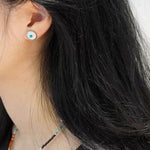 Minimalist Blue Turquoise Sterling Silver Floral Stud Earrings - floysun