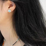 Minimalist Blue Turquoise Sterling Silver Floral Stud Earrings - floysun