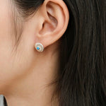 Minimalist Blue Turquoise Sterling Silver Floral Stud Earrings - floysun