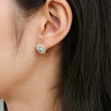 Minimalist Blue Turquoise Sterling Silver Floral Stud Earrings - floysun