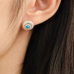Minimalist Blue Turquoise Sterling Silver Floral Stud Earrings - floysun