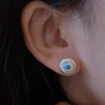 Minimalist Blue Turquoise Sterling Silver Floral Stud Earrings - floysun