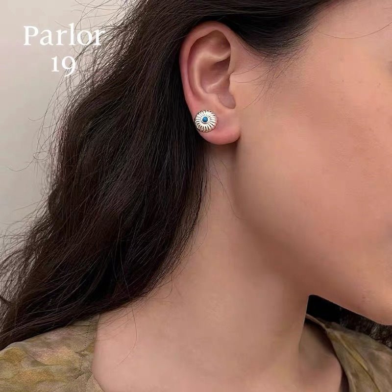 Minimalist Blue Turquoise Sterling Silver Floral Stud Earrings - floysun