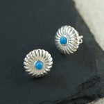 Minimalist Blue Turquoise Sterling Silver Floral Stud Earrings - floysun