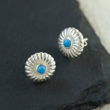 Minimalist Blue Turquoise Sterling Silver Floral Stud Earrings - floysun
