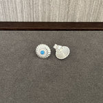 Minimalist Blue Turquoise Sterling Silver Floral Stud Earrings - floysun