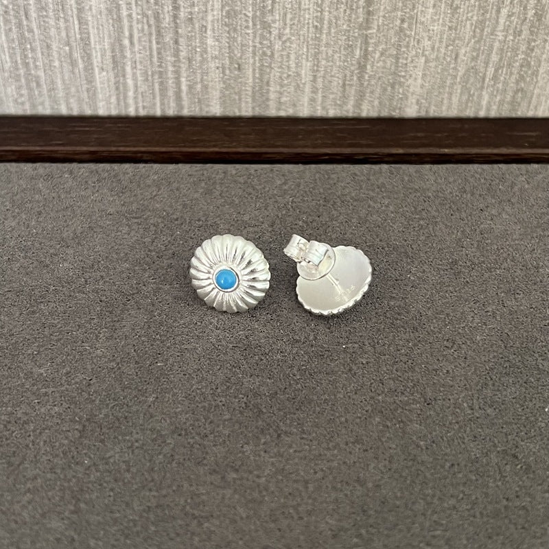 Minimalist Blue Turquoise Sterling Silver Floral Stud Earrings - floysun