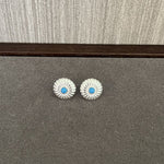 Minimalist Blue Turquoise Sterling Silver Floral Stud Earrings - floysun