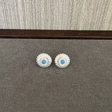 Minimalist Blue Turquoise Sterling Silver Floral Stud Earrings - floysun