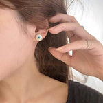 Minimalist Blue Turquoise Sterling Silver Floral Stud Earrings - floysun