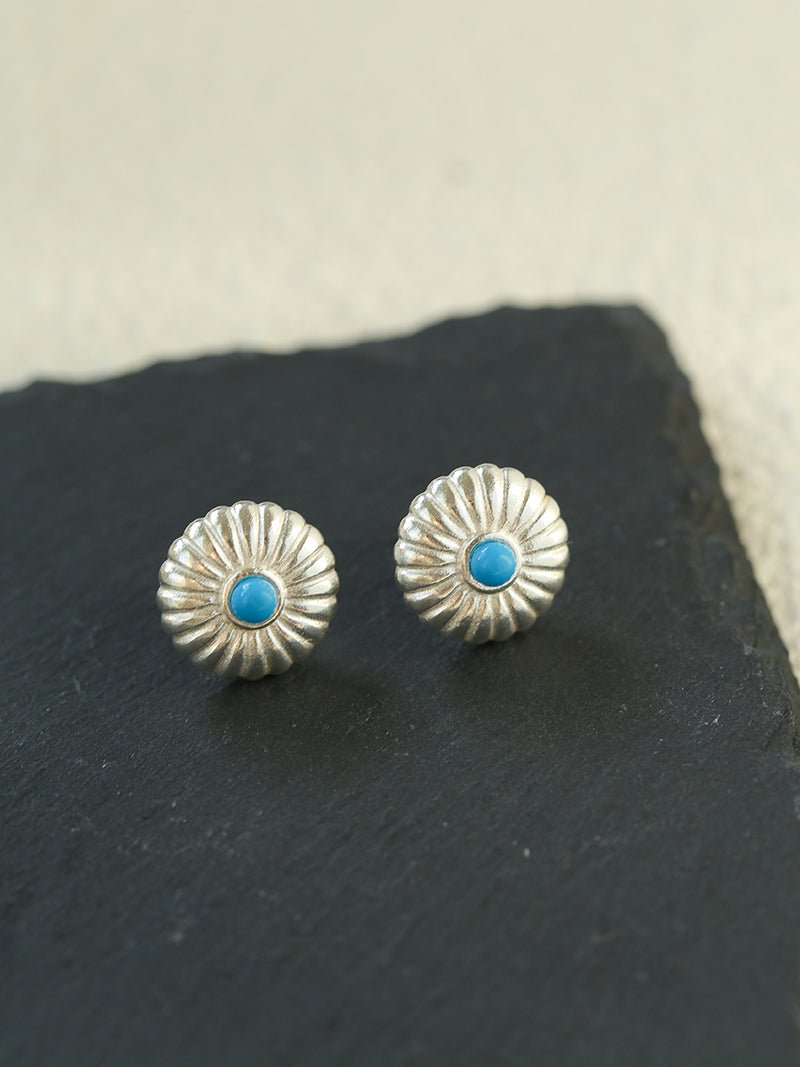 Minimalist Blue Turquoise Sterling Silver Floral Stud Earrings - floysun