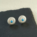 Minimalist Blue Turquoise Sterling Silver Floral Stud Earrings - floysun