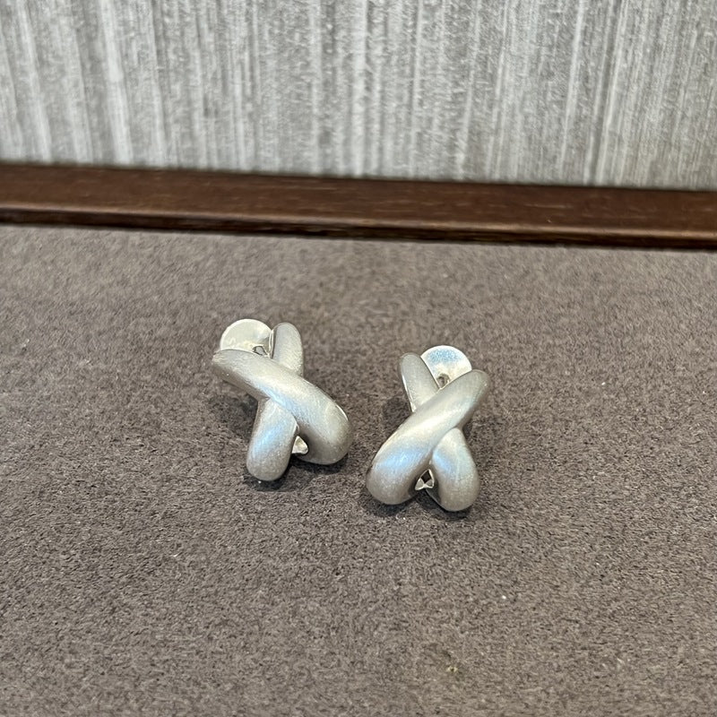 Minimalist Brushed Metal Cross Earrings - floysun