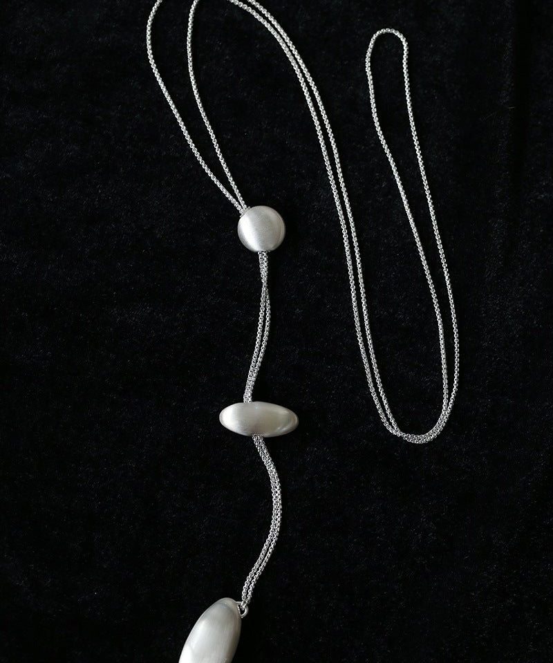 Minimalist Brushed Silver Bead Adjustable Y - Necklace - floysun