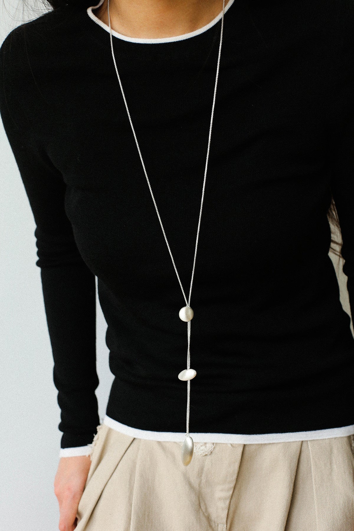 Minimalist Brushed Silver Bead Adjustable Y - Necklace - floysun