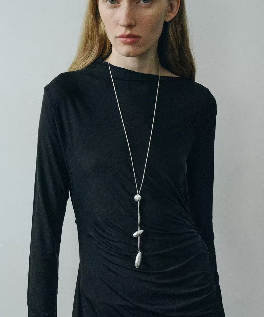 Minimalist Brushed Silver Bead Adjustable Y - Necklace - floysun