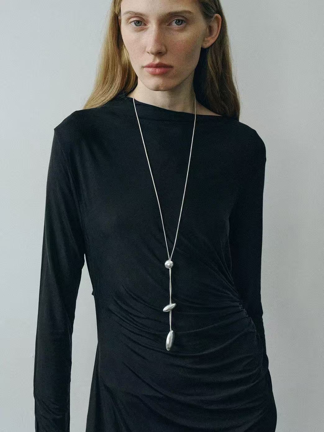 Minimalist Brushed Silver Bead Adjustable Y - Necklace - floysun