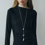 Minimalist Brushed Silver Bead Adjustable Y - Necklace - floysun