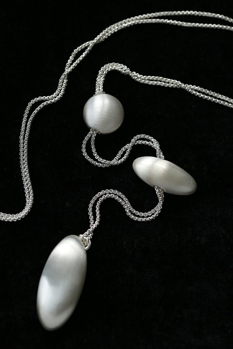 Minimalist Brushed Silver Bead Adjustable Y - Necklace - floysun