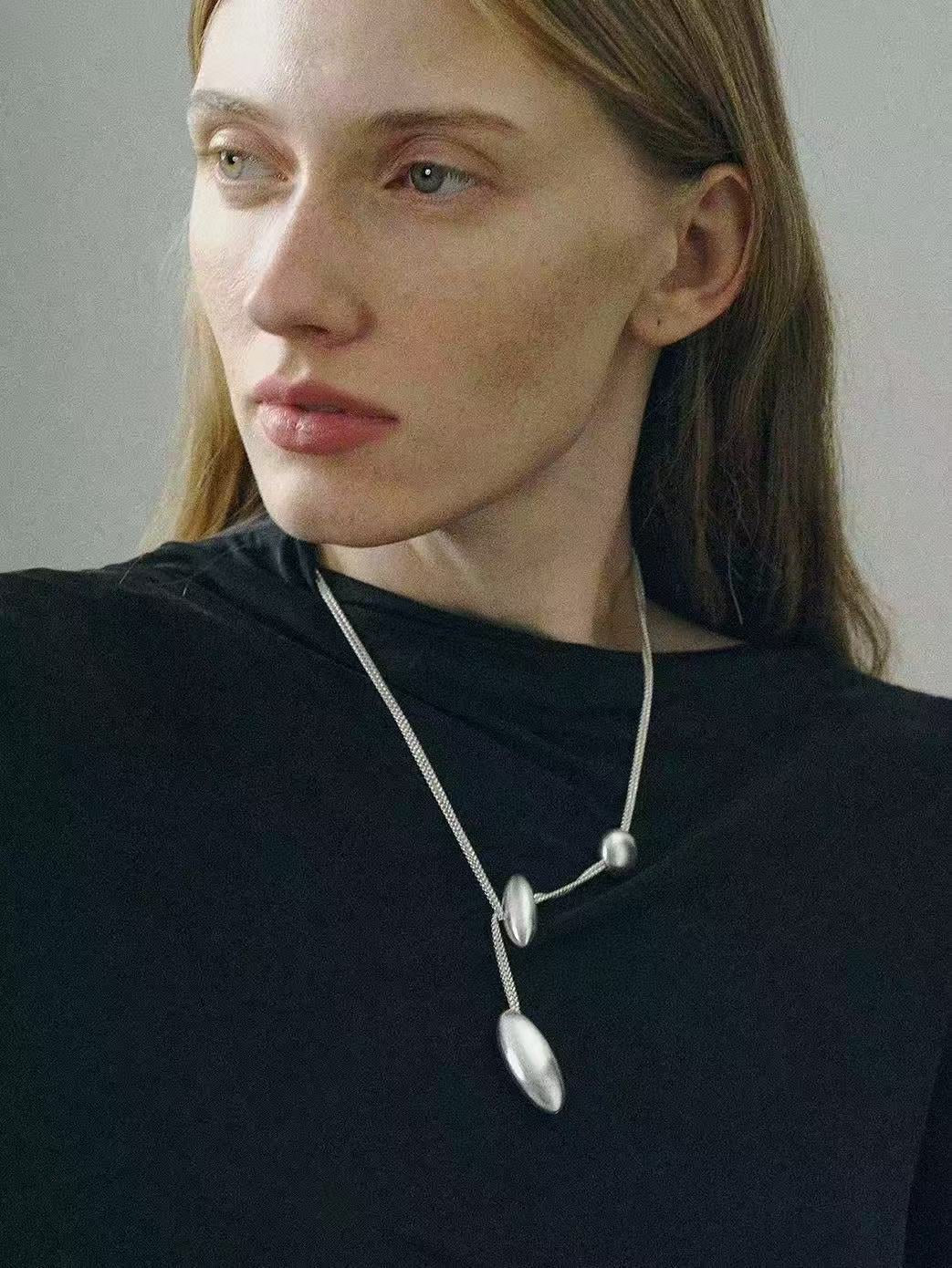 Minimalist Brushed Silver Bead Adjustable Y - Necklace - floysun