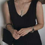 Minimalist Brushed Silver Bead Adjustable Y - Necklace - floysun