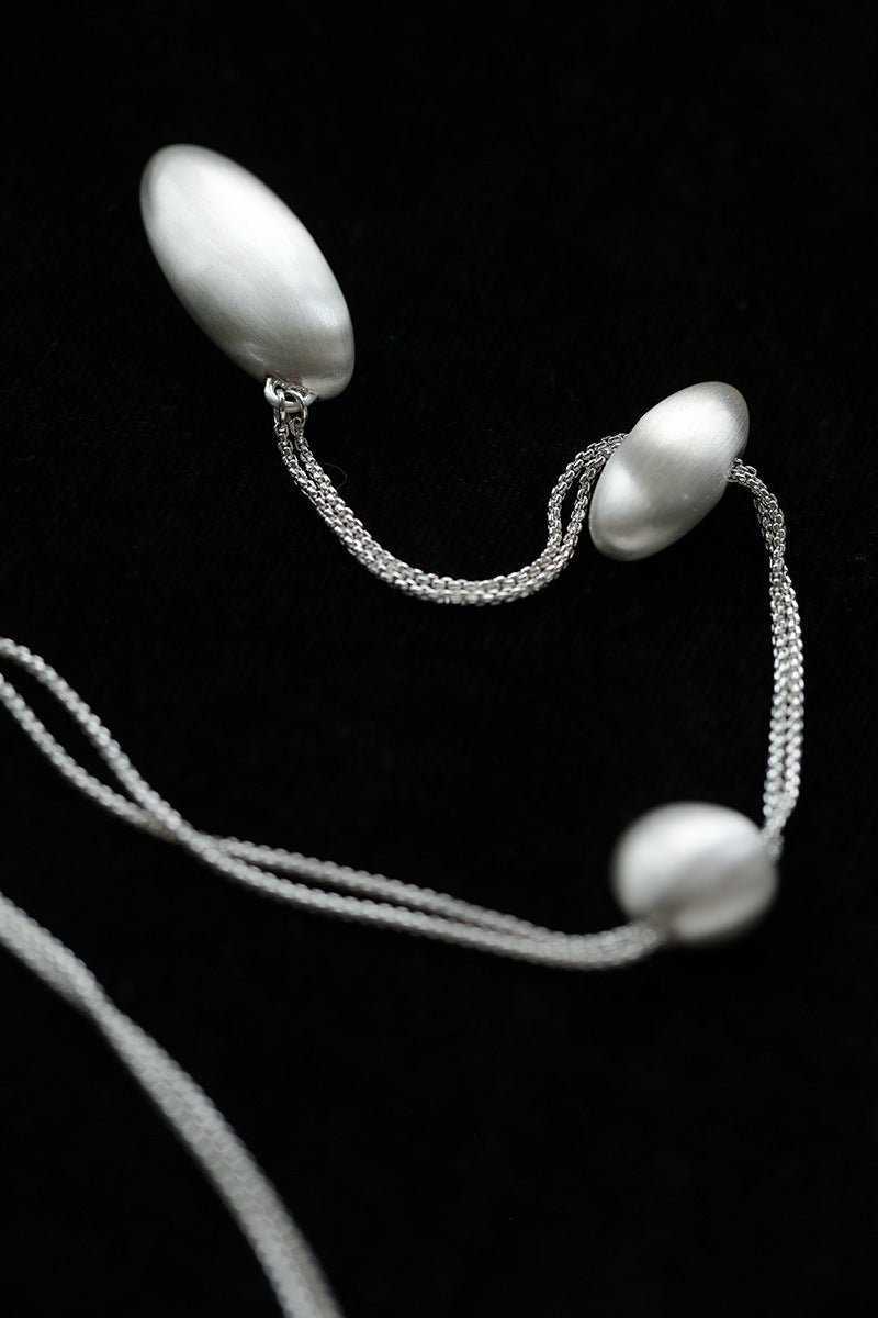 Minimalist Brushed Silver Bead Adjustable Y - Necklace - floysun